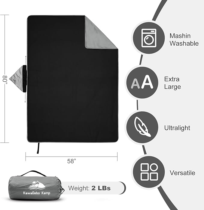 Fleece Waterproof Outdoor Blanket - Windproof Stadium Blanket for Camping, Picnics, and Sports Stay Dry and Comfortable 80"x 58"(Hoodeed, Gray)