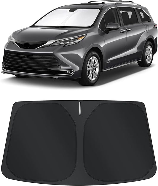 TINGLU Sun Shade for Toyota Sienna Mini Van 2021-2024 2025 2026 Accessories Windshield Sun Shade Window Shade UV Rays Protection Sun Visor Cover with Steering Wheel Sunshade Storage Bag