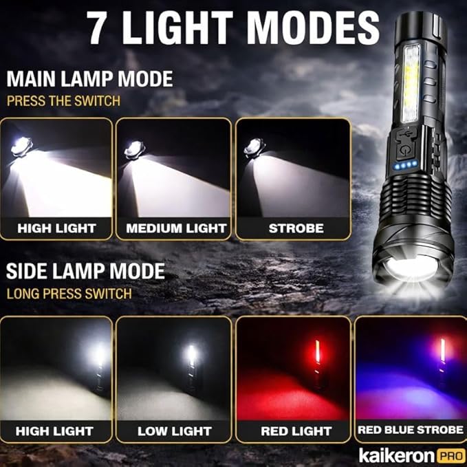 Rechargeable Flashlights 2 Pack Tactical Flashlight Set Super Bright High Lumens Flash Light 7 Modes Zoomable Linterna Waterproof EDC Pocket Lights for Emergency Camping Home & Car USB-C
