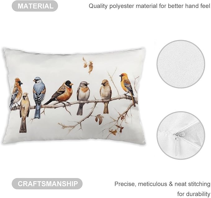 ITFRO Set of 2 Hand-Painted Oil Painting Rustic Forest Wildlife Birds Tree Branches Short Plush Both Sides Lumbar Animal Throw Pillow Cover Cushion Case Sofa Waist Decorative 12x20 Inches (Ivory)