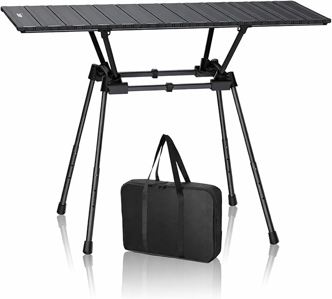 Anbte 3ft Roll Up Camping Table Max 27.5", 4 Adjustable Heights Aluminum Camping Table Foldable Waterproof with Carrying Bag, Lightweight, for Garden Picnic Outdoor Travel Beach, 35” X 16”, Black