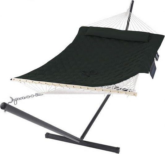 SUNCREAT Patio Portable Hammock with Stand, Outdoor Double Hammock with Stand Included, Gray Green Drops
