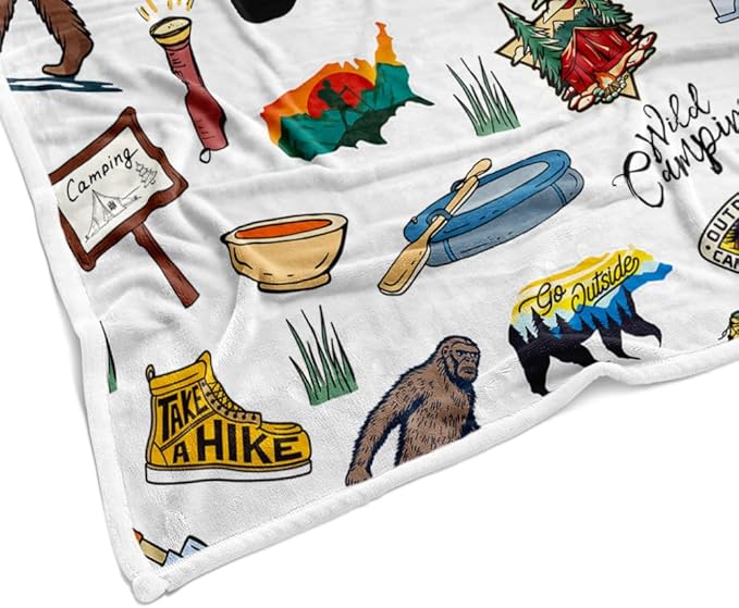 Big Foot Camping Blanket Outdoor Camper Theme Froest Animal Mountain Bear Plush Throw Blanket Soft Fuzzy Flannel Blanket for Bed Couch Sofa Decor Blankets RV Camping Big Foot Blankets Gifts