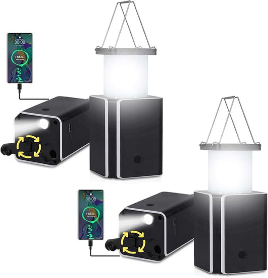 2Pack Solar LED Rechargeable Emergency Camping Lantern,White Solar Rechargeable,Rechargeable Type C,Emergency Lights Hand-Crank Power Generation,Phone Power Supply Function,flashlights