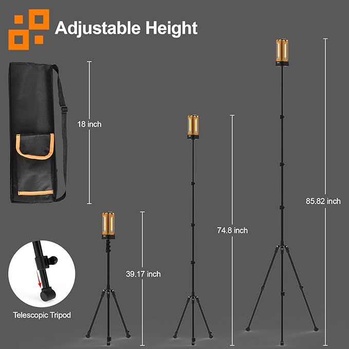 13200mAh Rechargeable Solar Work Light with Folding Stand and Carrying Bag, AODOO 8000 Lumen Stepless Dimmable , White/Warm/Nature White/RED(SOS) with Detachable Tripod (Orange(Remote))
