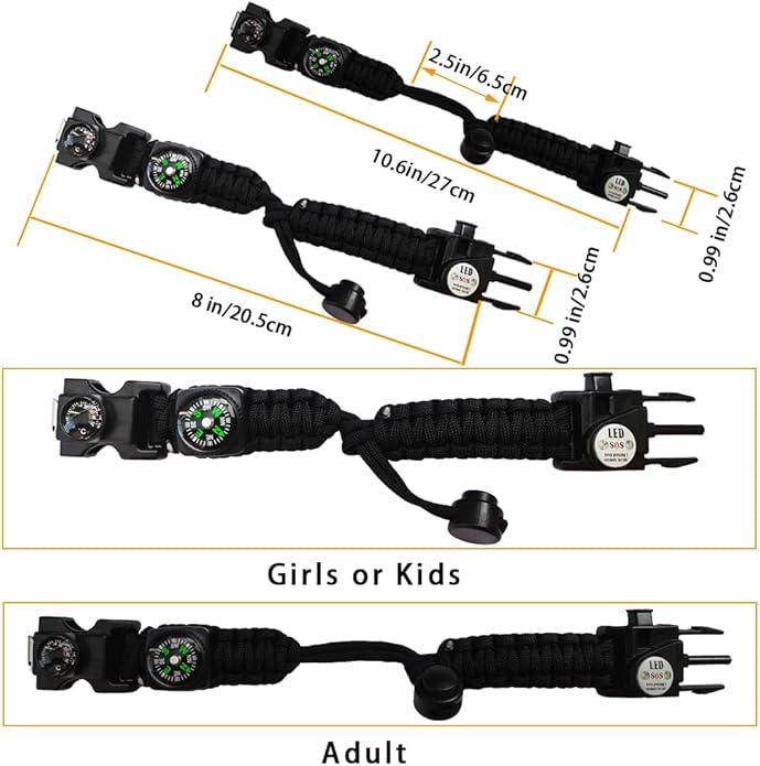 Survival Paracord Bracelet,Fire Starter,Waterproof SOS Light, Compass, Whistle, Adjustable AK87 20 in 1,Outdoor Ultimate Tactical Survival Gear Set,Gift for Kids,Men
