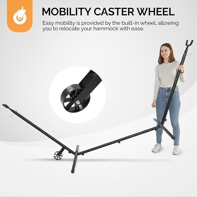 ONCLOUD Upgraded Reinforced 9 FT Hammock Stand Only, Easy to Remove w/Wheel, Heavy Duty Hammock Stand with Carrying Case, Universal Hammock Stand for Outsides, Yard (Black w/Wheel)