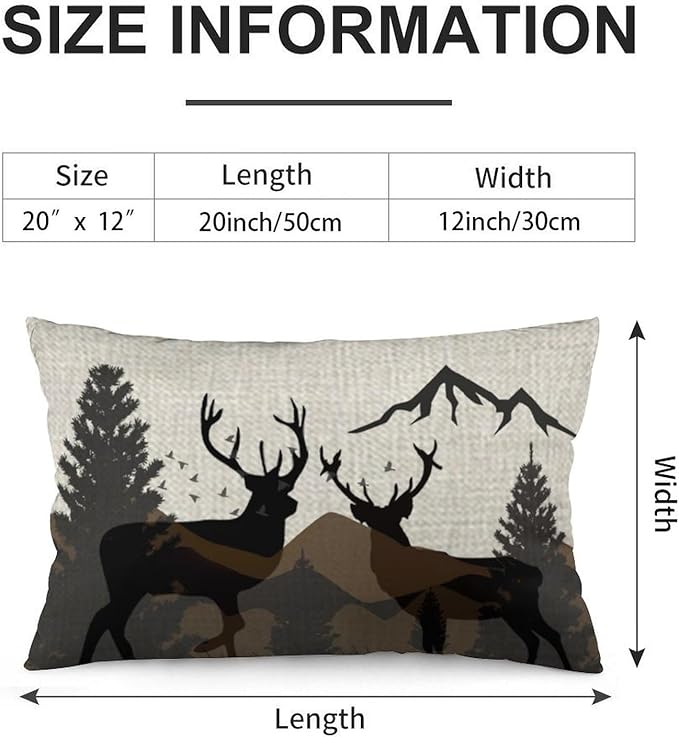 ITFRO Hand-Painted Oil Painting Rustic Forest Wildlife Deer Pine Tree Waist Lumbar Cotton Linen Throw Pillow Case Cushion Cover Long Oblong 12x20 inches (Brown)