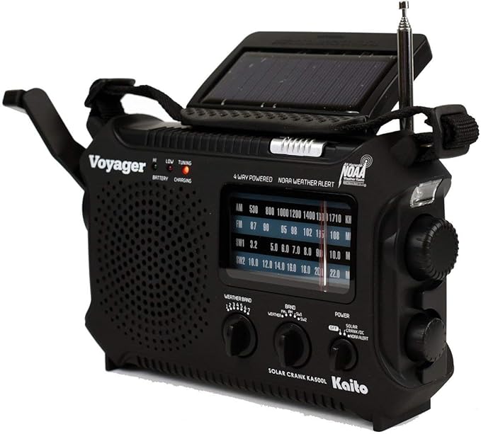Kaito KA500L 4-Way Powered Emergency AM/FM/SW NOAA Weather Alert Radio with Solar, Dynamo Crank, Flashlight and Reading Lamp, Black