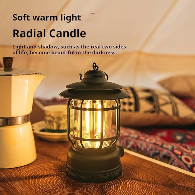 Rechargeable Camping Lantern, Frame Decorative Table Lamp, 3 Modes LED Lights with Hooks, Dimmable, Vintage Style, Portable Waterproof Camping Light for Indoor/Outdoor Use