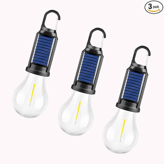MODOAO Solar Lights Outdoor 3 Pack,USB C Rechargeable & Solar Powered Camping Lanterns, IPX4 Waterproof Hanging Tent Light with Hook for Emergency, Hurricane, Power Outage, Camping, Garden, 3 Modes