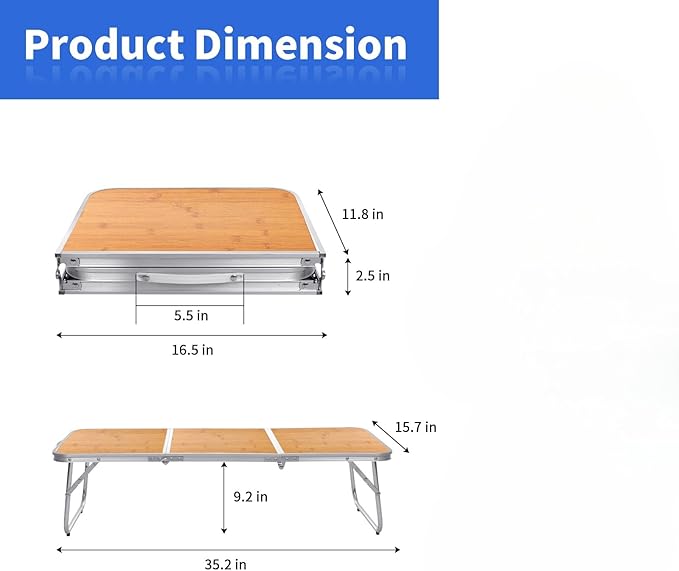 Moosinily Mini Small Camping Table 3FT Folding Picnic Table Foldable Low Camp Table Portable Short Aluminum Outdoor Short Floor Beach BBQ Yellow 35.2×15.7 inch