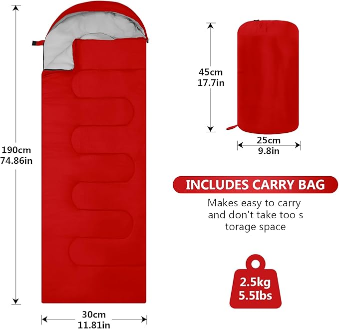 Sleeping Bags, Lightweight Camping Sleeping Bag for Adults, Kids, Hiking, Outdoor, Travel, Cold Weather & Warm