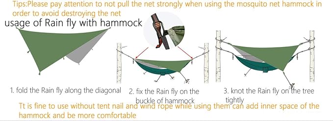Camping Hammock, Double & Single Portable Hammock with Tree Straps, Lightweight Nylon Hammock Swing Set with Net and Rain Fly Tarp and Pocket for Backpacking Hiking Travel Outdoor(ArmyGreen1)