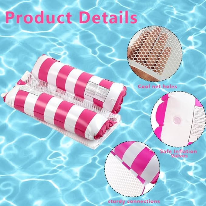 Pool Floats Adult, 4-in-1 Inflatable Water Hammock, 3 Tubes Inflatable Hammock for Adults, Portable Floating Chair Bed, Pool Floaties Toys for Adults Vacation Fun and Rest, Free Inflatable Pump