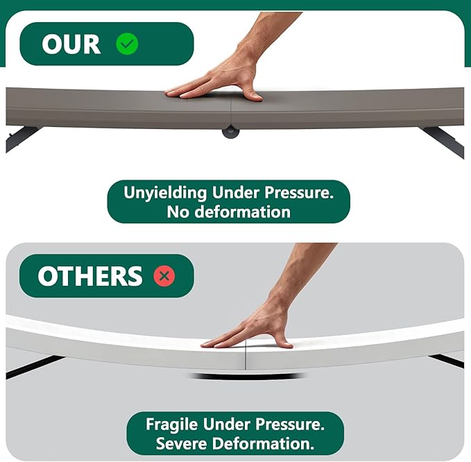 Folding Table, 4FT Foldable Picnic Table with Adjustable Height, Heavy Duty Fold-in-Half Portable Table for Weddings, Camping, RV Travel, Parties, BBQs, and Indoor Use, Easy to Fold and Store, Khaki