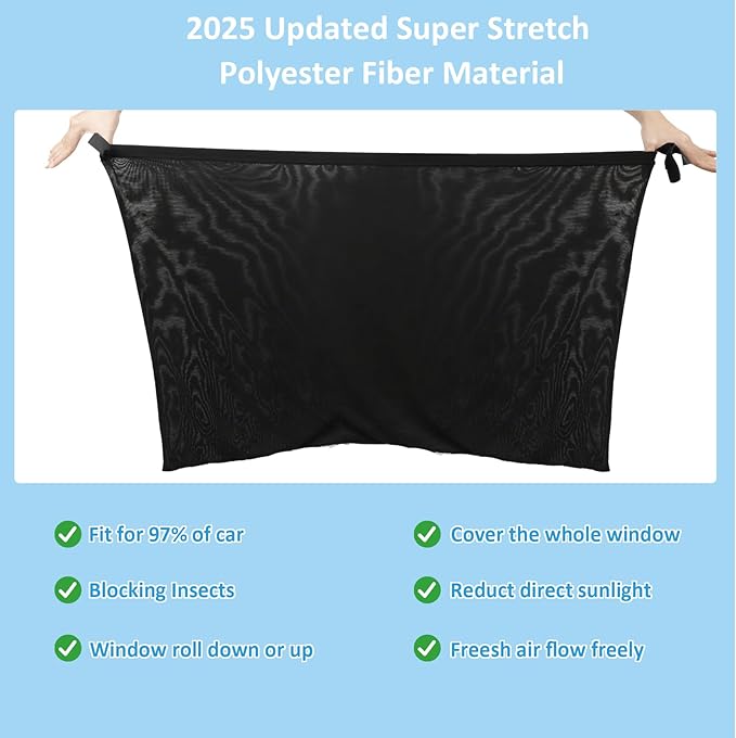 Car Window Shades,2 Pack Breathable Rear Side Window Covers Screen Mosquito Net for Car Camping, Reduce Harsh Sun and Breath Air Flow Freely for Your Baby