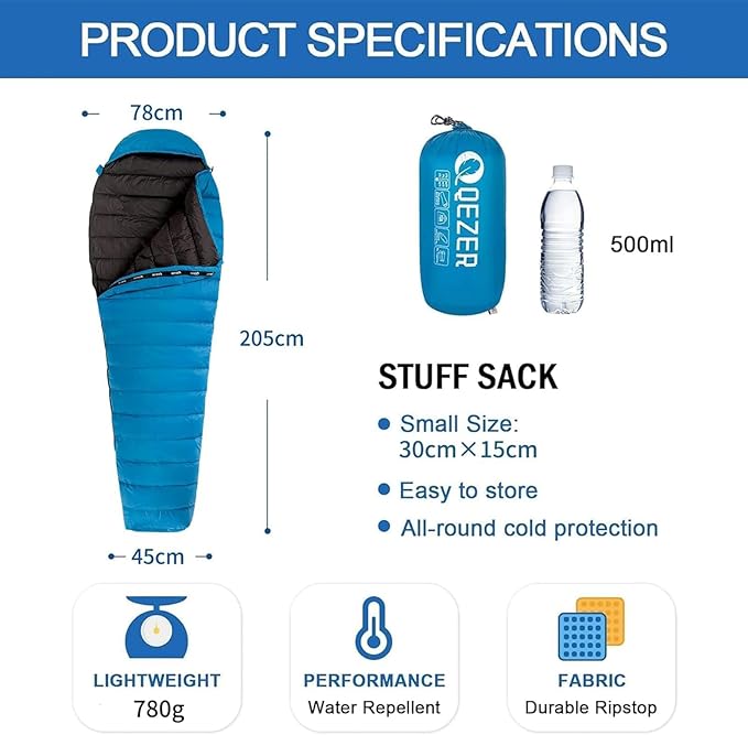 Ultralight Down Sleeping Bag for Adults with 600 Fill Power, Compact All Seasons Sleeping Bag for Backpacking, Hiking and Camping