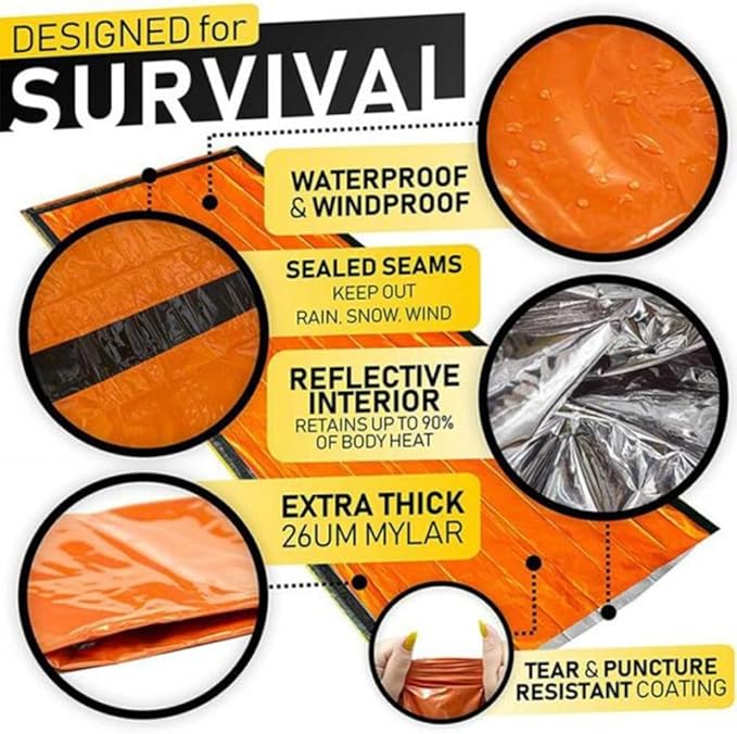 Emergency Sleeping Bag, 84"X36" Waterproof Survival Emergency Sleeping Bags for Survival, Pocket Size Survival Blanket, Thermal Bivy Sack for Outdoor Camping, Hiking