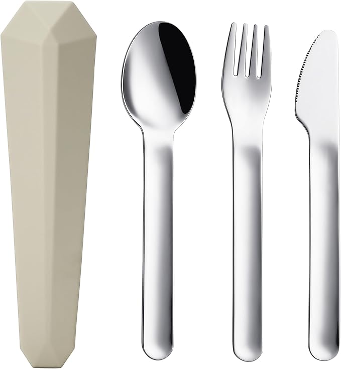 Utensils for Lunch Box Accessories, DEVICO Travel Silverware Set with Case, Camping Flatware Include 18/8 Stainless Steel Knife Fork and Spoon Set, Reusable Portable Cutlery Set for School (Khaki)