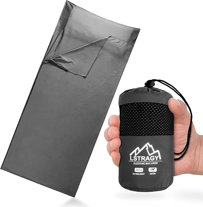 Ultralight Sleeping Bag Liner, Satin Sleep Sack, Comfy Breathable & Cooling & Silky Soft liner, Travel Sheets & Adult Sleep Sack with 2 Way Zipper, Ideal for Backpacking, Hotel, Camping, Hostels