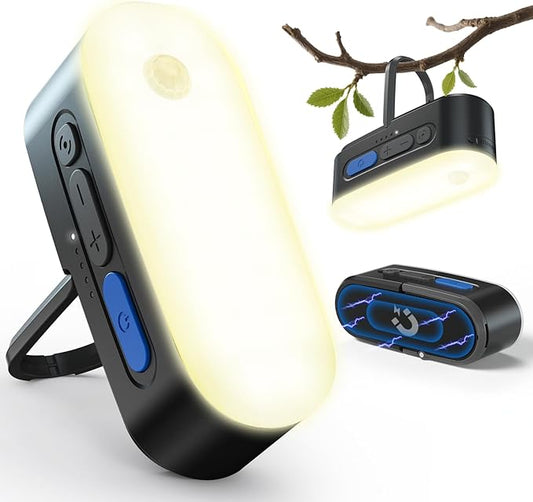 Clemas Portable LED Camping Lantern, Rechargeable Motion Sensor Lights, USB Lightweight Hanging Tent Lights, IPX5 Waterproof Emergency Magnet Light for Indoor Outdoor Power Outages Hiking Hurricane