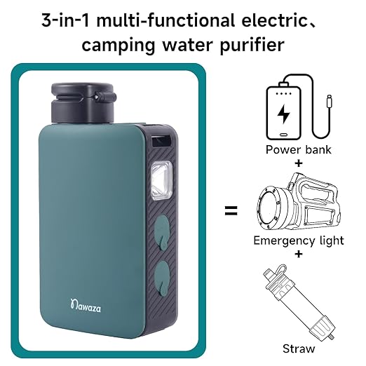 Nawaza Portable Electric Water Filter, 0.01 Micron Camping Water Purifier, One-Touch Outdoor Water Filtration for Hiking, Emergency & Survival