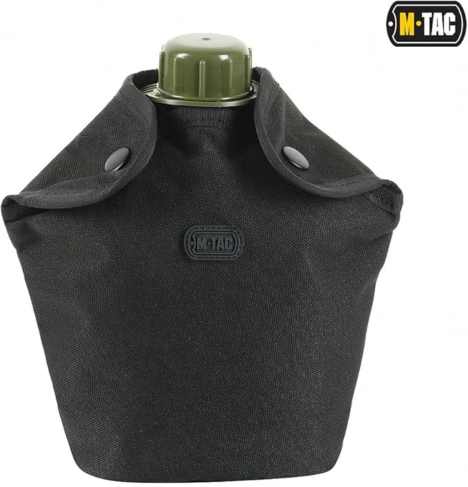 M-Tac MOLLE Canteen Pouch – Tactical Water Bottle Carrier, 600D PVC‑Coated Polyester, Fits 40 oz Canteens, MOLLE Backpack/Vest Attachment (Black)