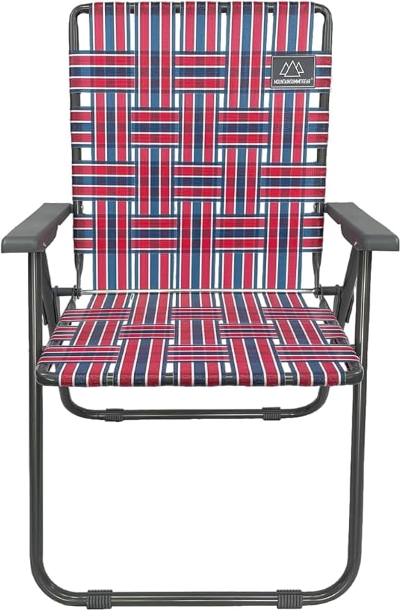 MOUNTAIN SUMMIT GEAR Retro Webbed Camping Chair - Lightweight, Foldable, Durable Steel Frame, 300lb Capacity, Vintage Stripes by Caddis Sports (4, Red/Blue)