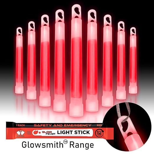 Glow Fever Emergency Safety Military Grade 6'' Lightsticks, Light Up Ultra Bright Glow Sticks with 12 Hours Duration. for Hiking Party Camping Blackouts Hurricane Shelter Survival Kit (Red, 30PCS)