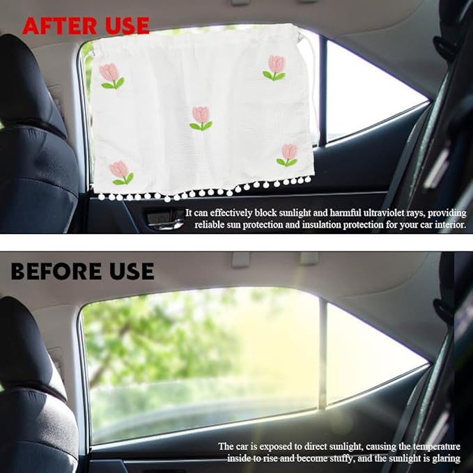 Car Side Window Sun Shade Privacy Curtain for Baby, Suction Cup Window Shade, 25"x18" Car Cartoon Sunshade Protector Heat Blocker Cover, Privacy Curtain for Kids Women (Five Tulips)