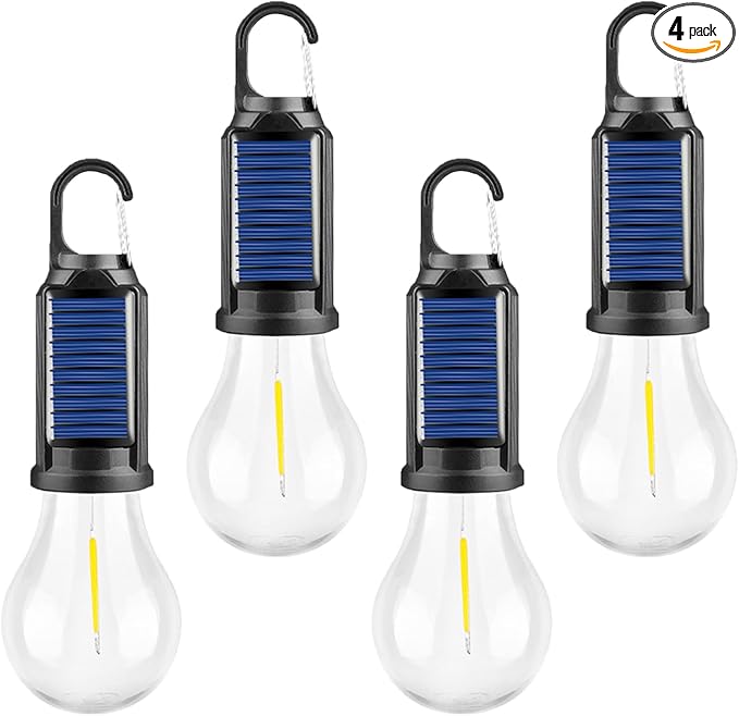 MODOAO 4-Pack Solar LED Camping Lantern, Rechargeable Outdoor Light with USB-C Charging, 3 Modes Waterproof Tent Light with Hook for Camping Emergency, Hiking, Gift