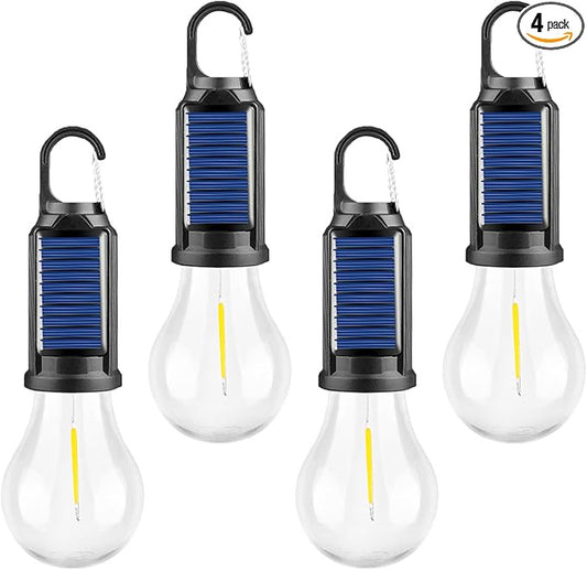 MODOAO 4-Pack Solar LED Camping Lantern, Rechargeable Outdoor Light with USB-C Charging, 3 Modes Waterproof Tent Light with Hook for Camping Emergency, Hiking, Gift