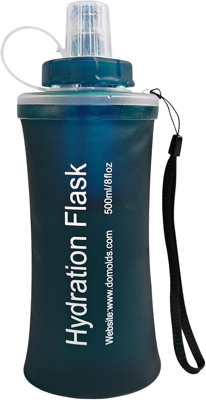 GUYI 500ml Collapsible Water Filter Bottle, Removes Impurities, BPA Free, Ultralight for Hiking, Camping, Cycling & Travel-Dusty Blue