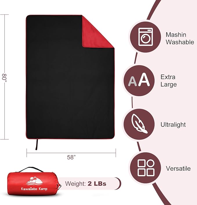 Fleece Waterproof Outdoor Blanket - Windproof Stadium Blanket for Camping, Picnics, and Sports Stay Dry and Comfortable 80"x 58"(Red)