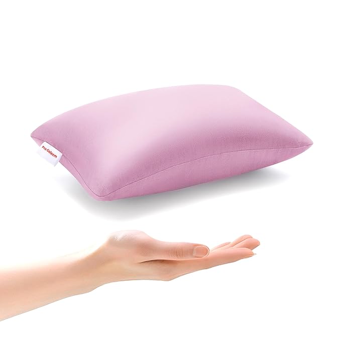 Pro Goleem Small Pillow 11"x7"x2.5" for Camping and Traveling with Name Tag Mini Tiny Pillow for Toddler Sleeping and Chair Car Air Nap Neck Lumbar Knee Rest Pillows, Pink