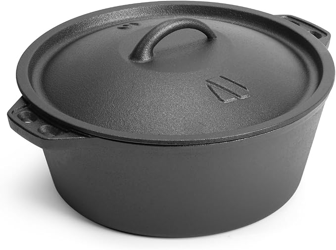 Northriver Casting 3 QT Cast Iron Dutch Oven with Lid – Pre-Seasoned Round Pot for Baking Bread, Stews & Camping – Small Dutch Oven for Oven, Stove, and Campfire Cooking