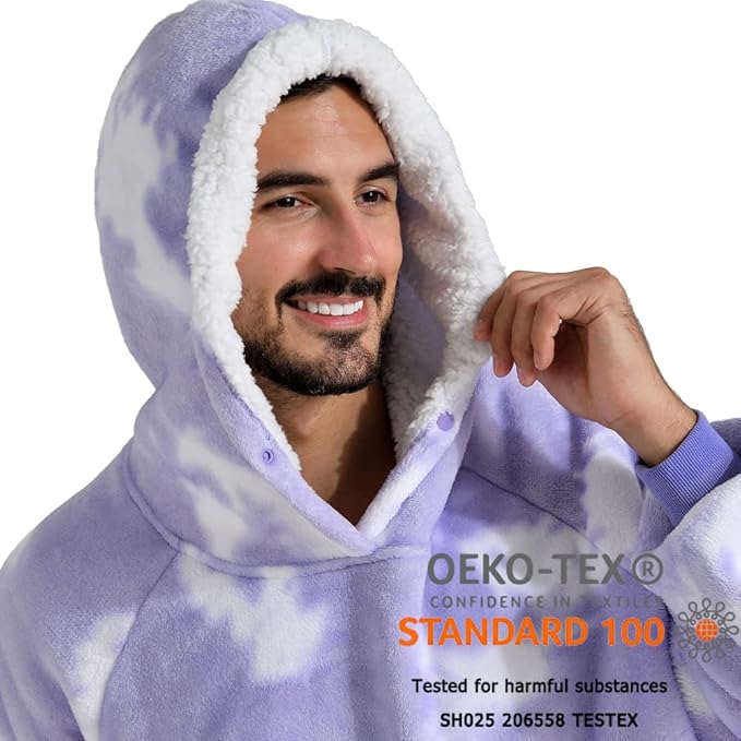 Krifey Wearable Blanket Hoodie, Oversized Sherpa Fleece Sweatshirt with Giant Pocket, Birthday Gifts for Women, Mom, Sister, Purple Cloud