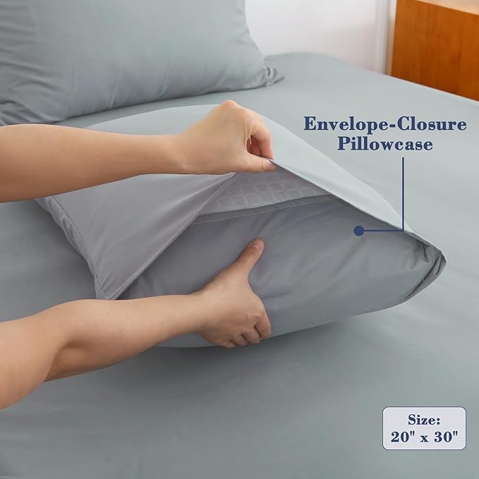 Air Mattress Sheet Set for 16-24 Inch Air Beds Twin Size,Deep Pocket Fitted Sheet with Inflation Opening,Soft & Breathable, for Guests, Camping, RVs, Includes Pillowcase Flat Sheet Fitted Sheet,Gray