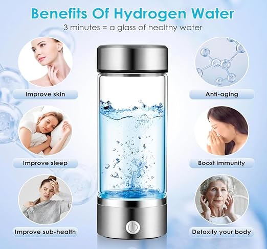 2026 Upgraded Premium Hydrogen Water Bottle Generator - 1700 PPB Glass Portable Hydrogen Water Machine with SPE/PEM Technology, Rechargeable Hydro Bottle, Hydrogen Water Ionizer, Hydro Water Bottle