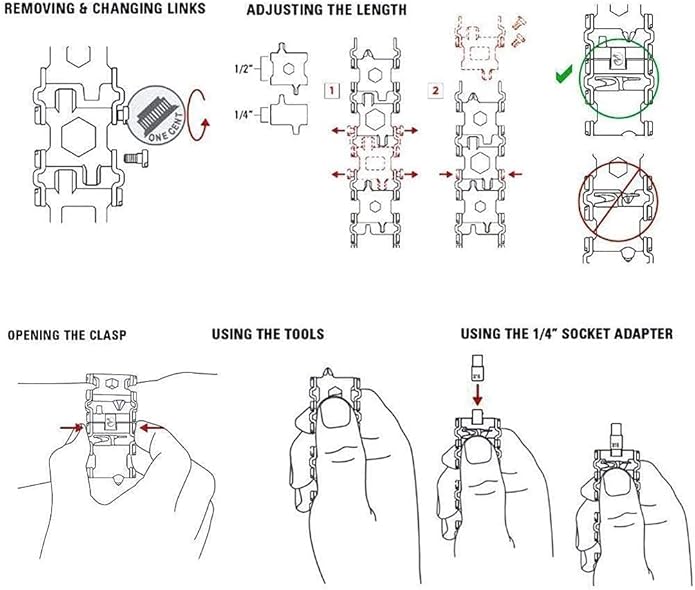 Multitool Bracelet 29 in 1, 22cm Stainless Steel, Outdoor Travel Men Watch Strap, Trend Bracelet with A Pry Tool