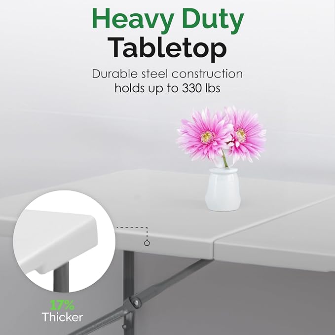 EconoHome 6ft Folding Table with Handle | Heavy-Duty Foldable Table | Portable Table for Indoor & Outdoor Use