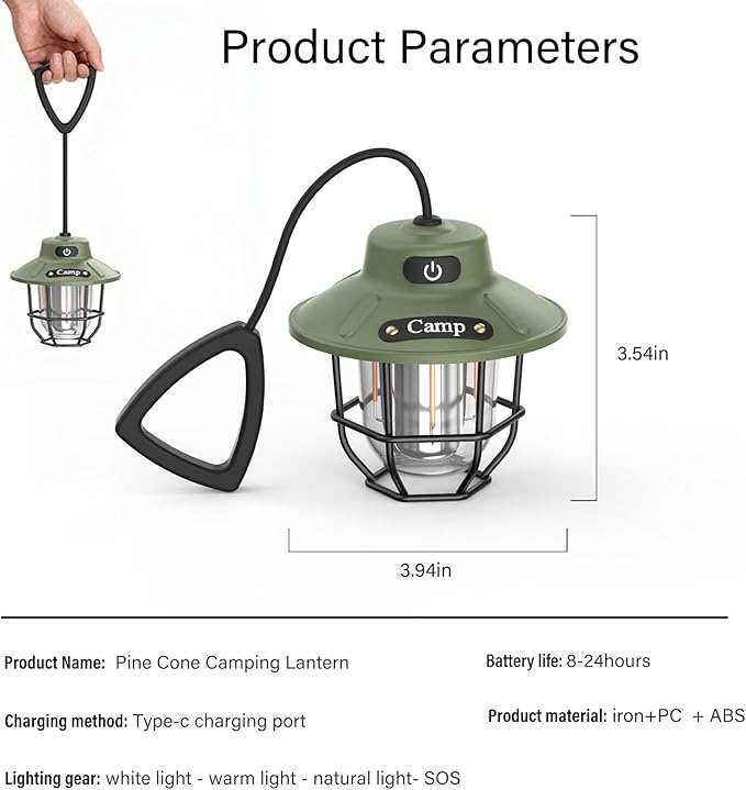 Camping Lights, Camping Lantern Rechargeable with 3 Brightness 4 Modes & SOS, 1200LM, Flashlight Lanterns for Power Outages Hiking Outdoor Home Emergency Hanging Tent Camping Lamp, Ice Shanty Lights