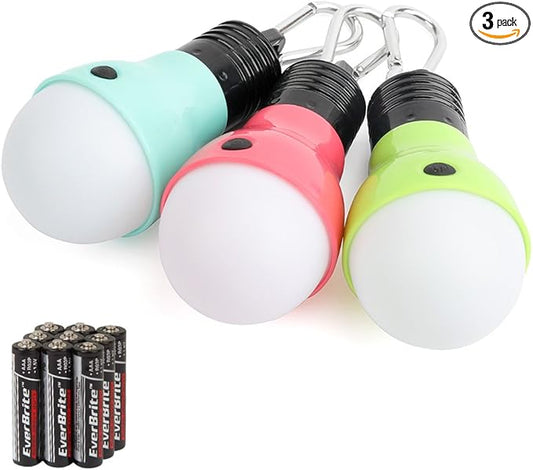 EverBrite 3-Pack Camping Lights - 3 Lighting Modes, Outdoor Portable LED Bulbs Ideal for Kids’ Adventure Activities, Camping, Emergency and More, 3 x AAA Batteries Included