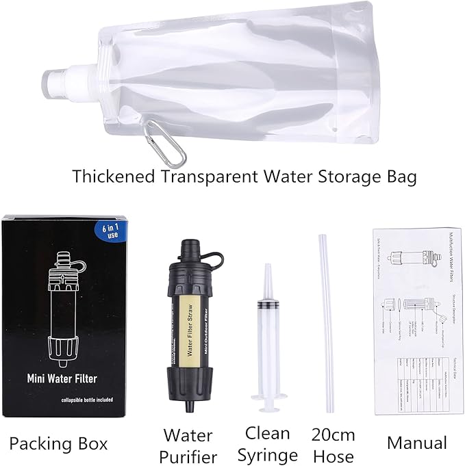 Outdoor Mini Water Filter,100000 Gallons Camping Water Filter,0.01μm Backpacking Water Filter for Hiking Emergency Wilderness Expedition