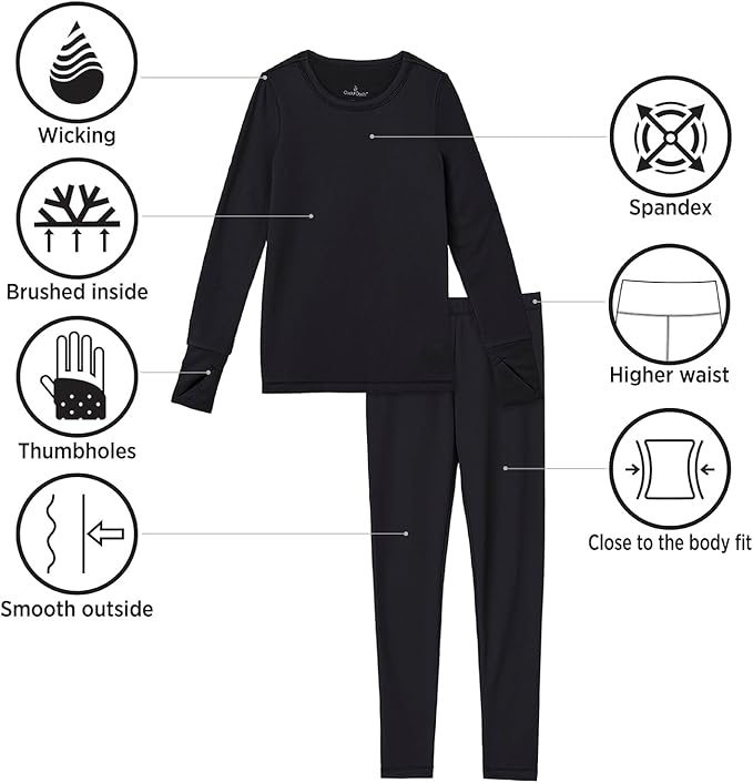 Cuddl Duds Girls Heavyweight Cold Weather Fleece Lined Thermal Set – Long Sleeve Shirt & Leggings – Long Johns for Kids