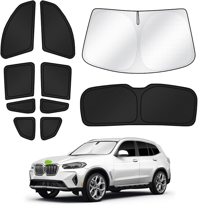 Canvcle Sunshades for 2018-2024 BMW X3 Accessories Windshield Sun Shade Side Rear Window Shade Cover Sun Visor Shield Privacy Protection for Camping Keep Vehicle Cool Black 10PCS