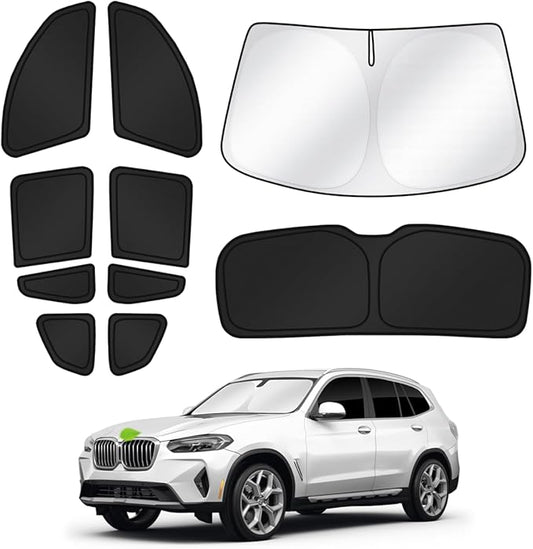 Canvcle Sunshades for 2018-2024 BMW X3 Accessories Windshield Sun Shade Side Rear Window Shade Cover Sun Visor Shield Privacy Protection for Camping Keep Vehicle Cool Black 10PCS
