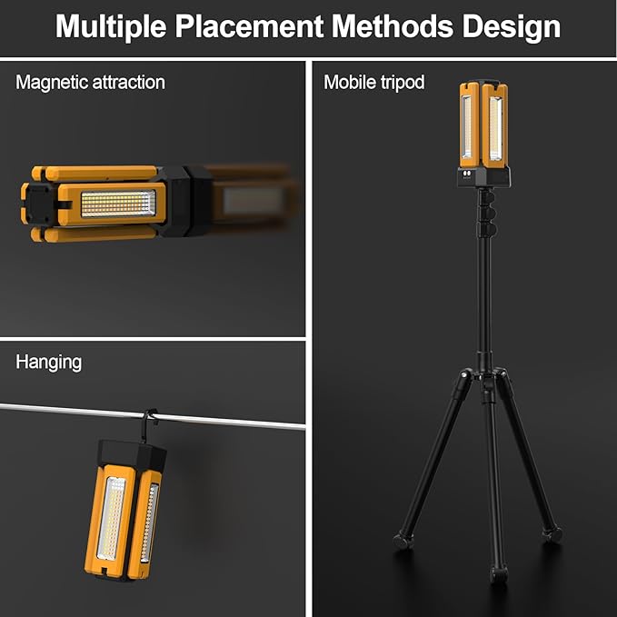 iodoo 13200mAh Rechargeable Solar Work Light,IPX4 Waterproof with Folding Stand Support and Portable Carrying Bag, 8000 Lumen Stepless Dimmable, 4 Lighting Modes, White/Warm/Warm White (Standard)