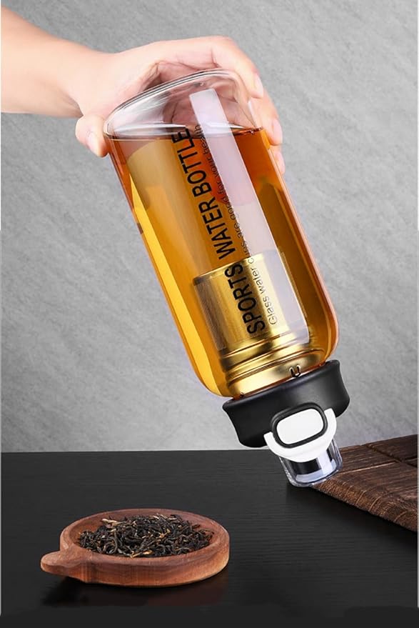 Glass Tea Bottle with Infuser - Gass Tea Tumbler with Infuser, Borosilicate Glass Infuser Water Bottle with Straw, Sleeve,Lock Lid and Handle, Leakproof (1500ML)